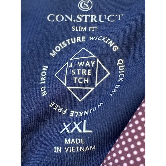 CON.STRUCT Men's Size XXL SLIM FIT 4-Way Stretch Maroon Polka Dot Button Down - Picture 4 of 7